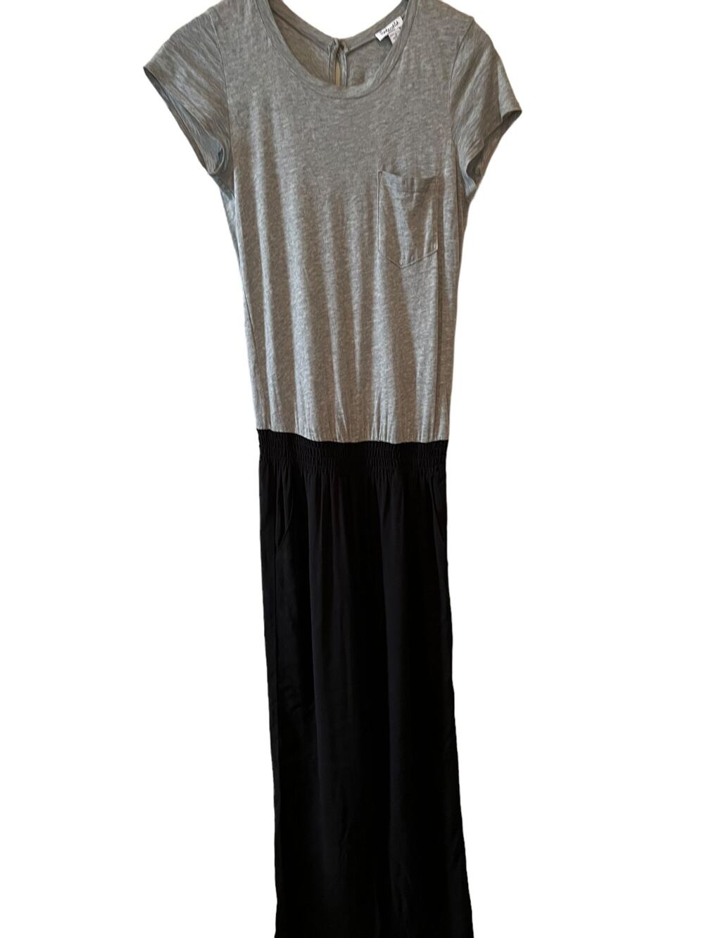 Splendid Mixed Media Color Block One Piece Jumpsuit in Black & Gray S